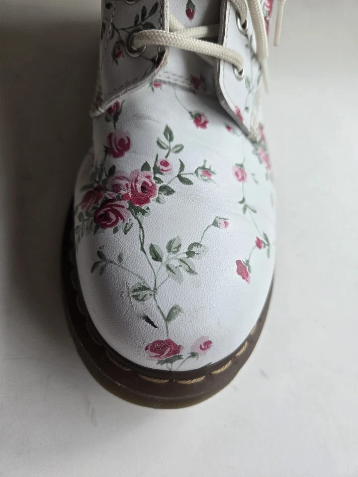 Dr Martens Floral Rosa Portland Botas de Combate 1460 Blanco EE. UU. 9/Reino Unido 7 Docs DMS Foto 3 de 4