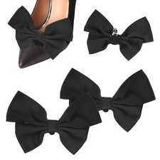 4-Pack Bow Shoe Clips, Satin Elegant Detachable Shoe Buckle Black 