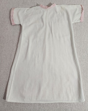 Vtg 1940s Infant Baby Sleep Gown Cotton Snaps Flannel White Pink Trim Handmade