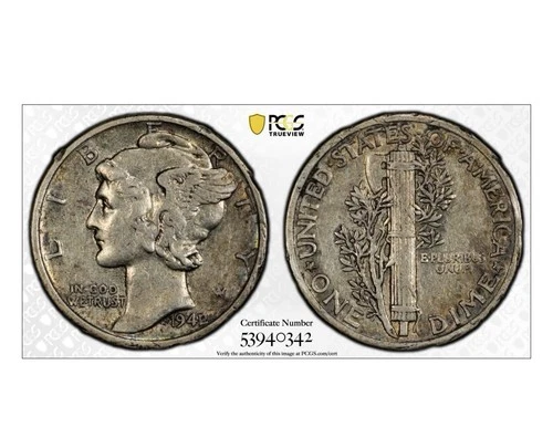 1942/1 10C Merc Dime PCGS Genuine Rim Damage-XF Detail Gold Shield Item #762