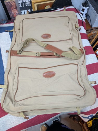 Ford Eddie Bauer Khaki Canvas Folding Garment Travel Suit Bag Luggage - Picture 3 of 9