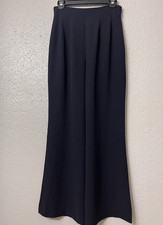 Vintage Wide Leg Pleated Trousers High Waisted Navy Black Sz 6 Made in Korea