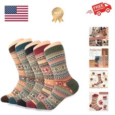 Womens Wool Socks 5 Pairs Winter Warm Sock Thick Knit Cabin Cozy Crew Soft So...