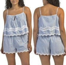 Conjunto de pijama de algodón Calypso St Barth para mujer pequeño azul a rayas encaje cami pantalones cortos