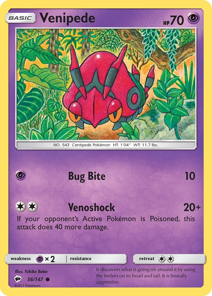 Pokemon VENIPEDE Sun & Moon Burning Shadows 56/147 NM/Mint PACK FRESH
