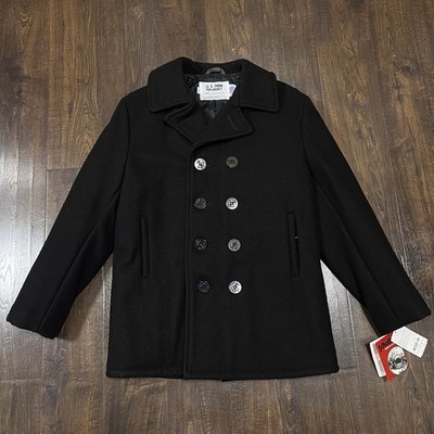 NEW Schott NYC 740N Pea Jacket Mens 40 Black Wool Double Breasted Coat USA Made