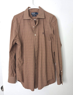 Polo Ralph Lauren Pony Stanton Classic Fit Plaid Shirt LS Preppy Tan Men L