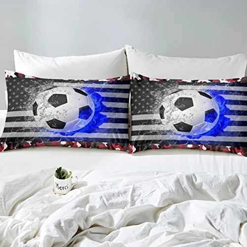 Juego de edredón de fútbol americano, edredón de plumón con bandera americana para adolescentes Twin Multi 25 Foto 2 de 4