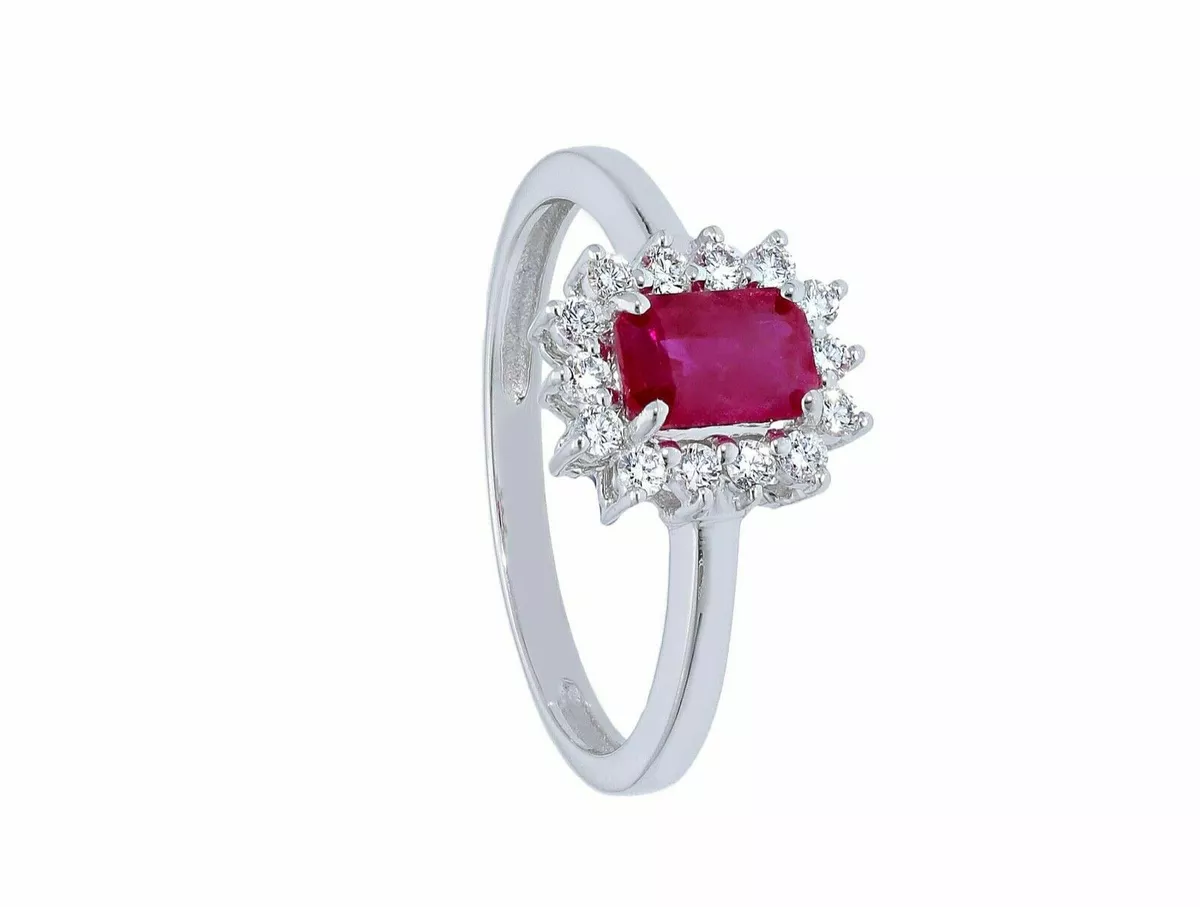 ANELLO ORO BIANCO 18K FIORE CON RUBINO O ZAFFIRO O SMERALDO E