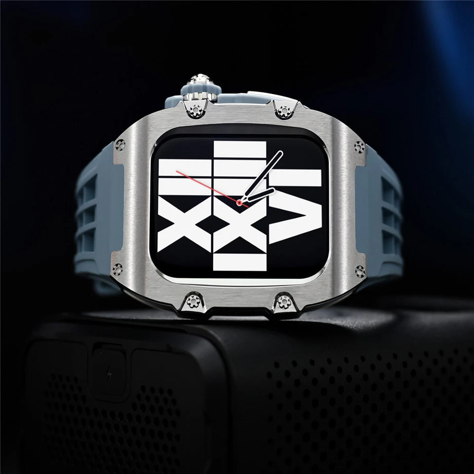 316L Stainless Steel Cas + Rubber Strap AP Mod Kit for Apple Series 9 8 7 6 5 SE - Image 3 of 4