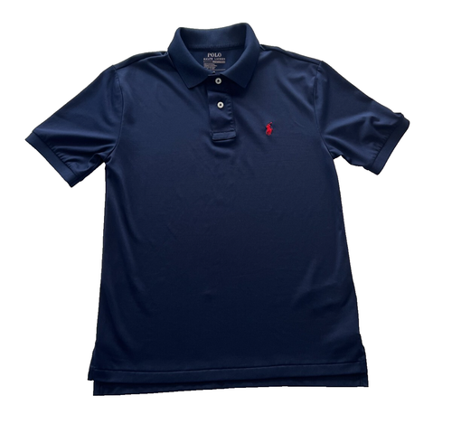 Polo Ralph Lauren Performance Polo Shirt Boys M (10-12) Navy Blue Red Logo