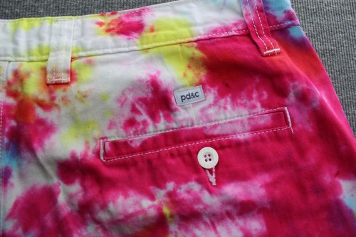 PD&C Bermuda Chino Shorts Men's 34 Muticolor Tie Dye Rainbow Colorful Flat Front - Picture 12 of 15