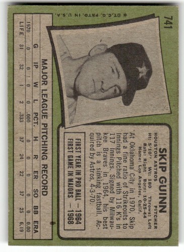 1971 Topps #741 Skip Guinn - VG - Picture 2 of 2