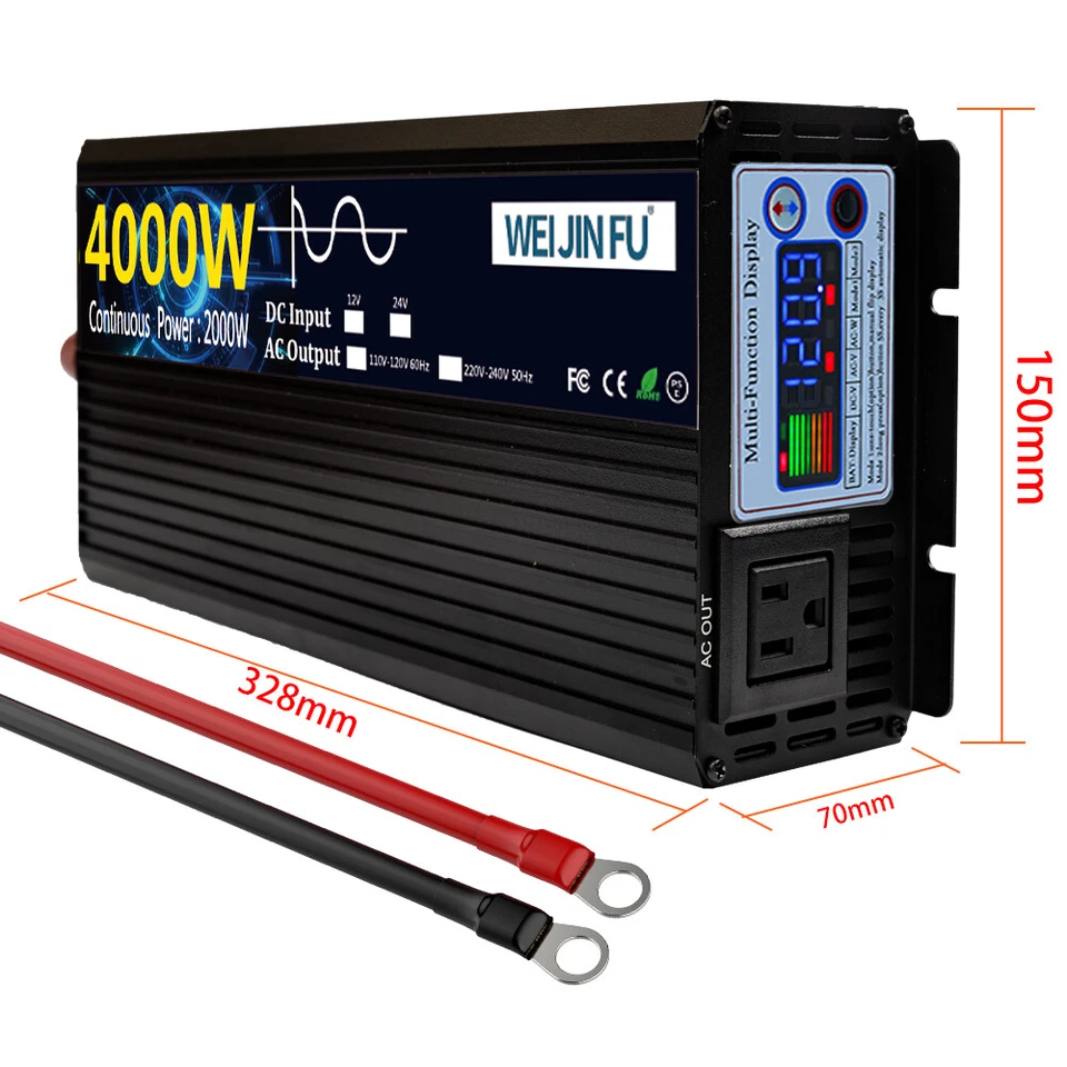 Инвертор мощности 2000 Вт 3000 Вт 4000 Вт чистая синусоида 12 В 24 В постоянного тока до 110 В 120 В переменного тока - Изображение 2 из 4