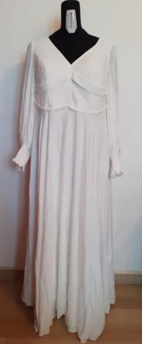 Vestito lungo bianco da Sposa Stile Impero con scollatura a V e Decorazioni - Foto 7 di 8