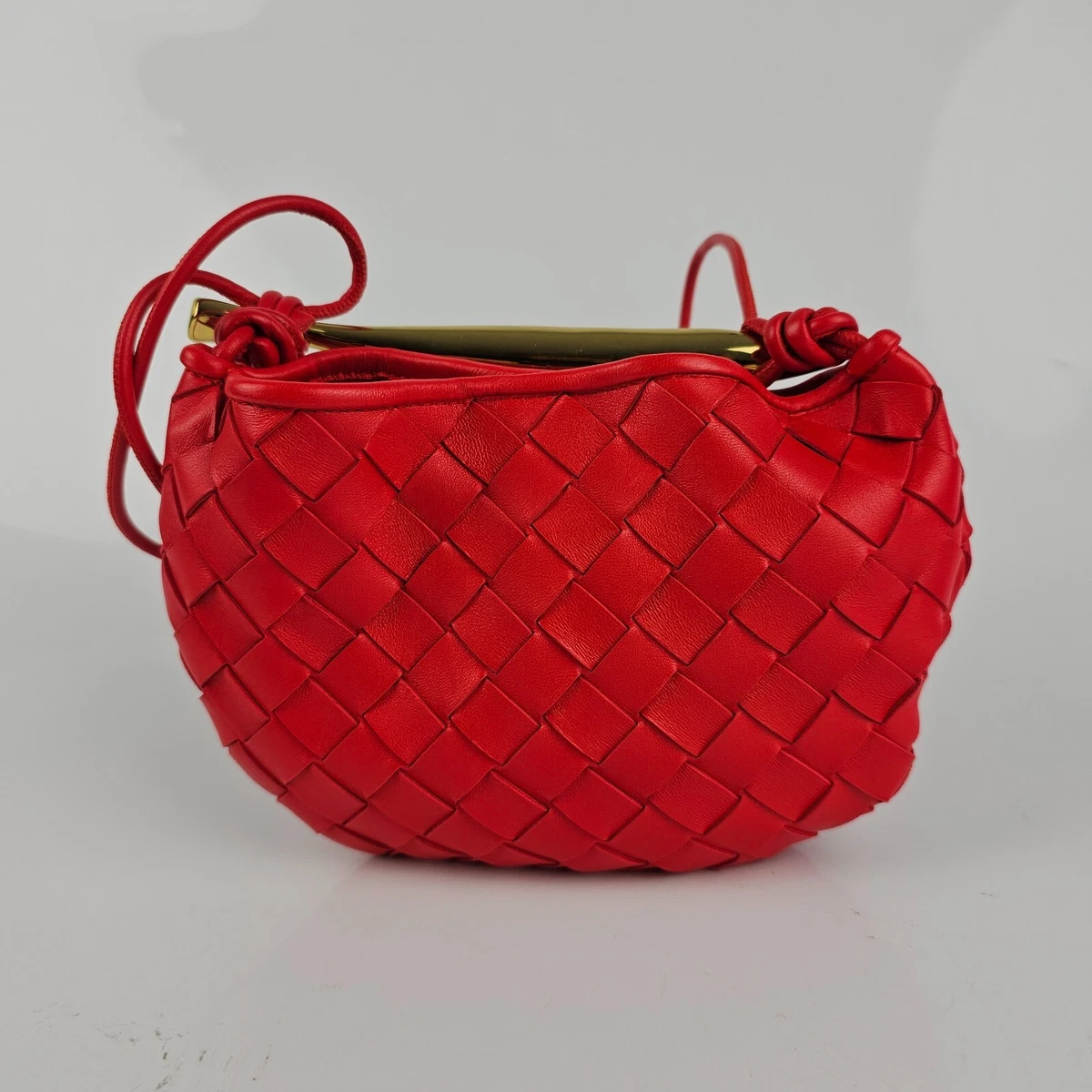 Bottega Veneta Mini Sardine Vernis Red Leather Top Handle Bag New