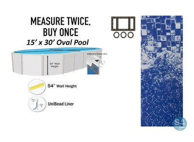 SmartLine 15 x 30 x 54'' Oval Above Ground Swimming Pool Unibead Liner - 25 Gauge