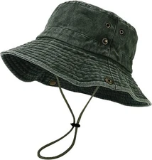 Unisex Cotton Boonie Hat Summer Outdoor Packable One Size, Retro Army Green 