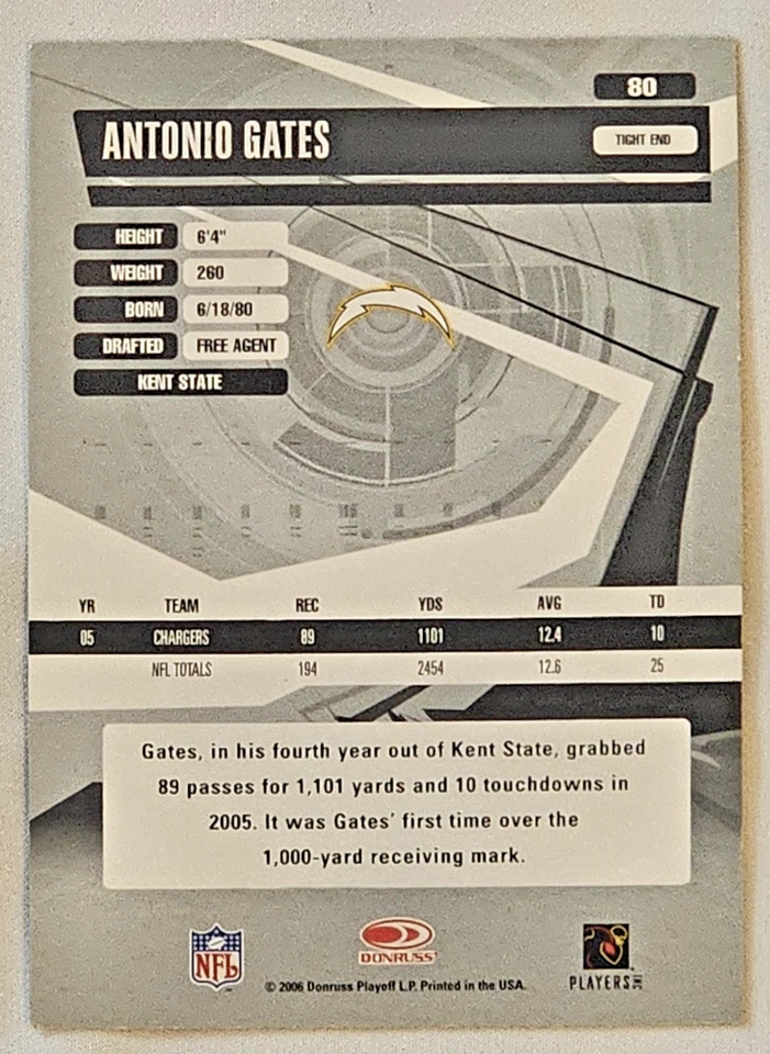 2006 Antonio Gates Donruss Elite #80 - Image 2 of 2