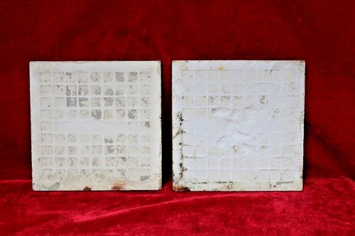 2 Pc Ceramic Flower Tiles Old Vintage Floor Wall Home Decor Collectible - Picture 3 of 3