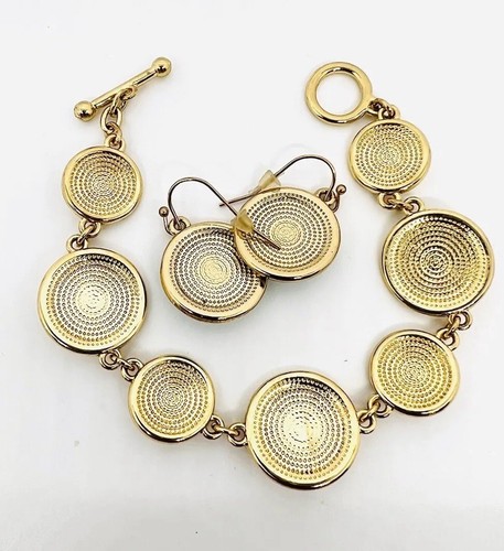 Pulsera y pendientes colgantes colgantes esmaltados verdes y blancos joyería vintage - Imagen 6 de 6