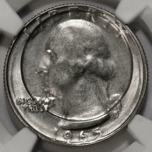 1965 NGC MS64 Indented By A Dime Planchet Quarter Mint Error Amazing Struck Thru