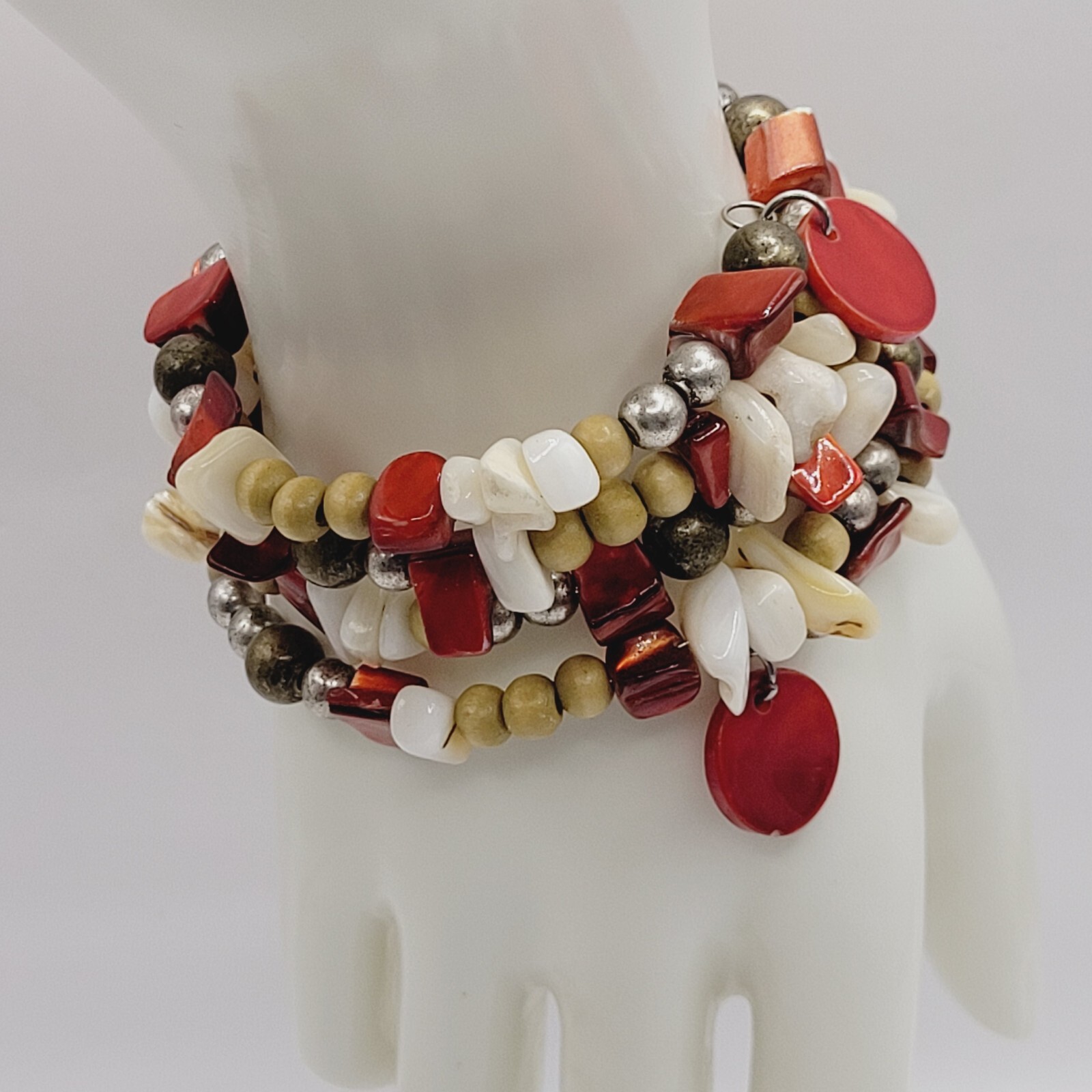 Chunky Wrap Memory Wire Glass Shell Colorful Boho… - image 6