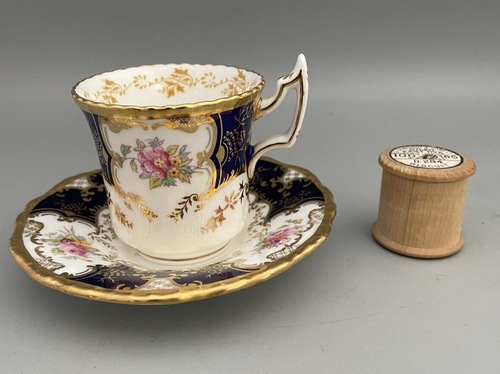 Antique Coalport Demitasse Small Coffee Cup & Saucer Cobalt Blue Batwing 2665 - Picture 4 of 17