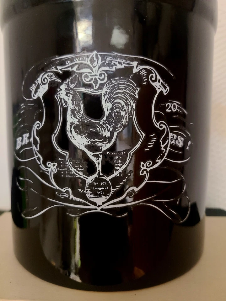 Glazed Ceramic Black Utensil Holder with French Country Rooster Label - Image 2 of 4