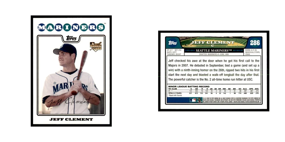 Jeff Clement 2008 Topps #286 Baseball Cards Baseball Card NM - Image 3 of 3