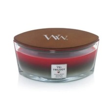 WoodWick Trilogy Candle Crimson Berries Frasier Fir White Teak with Hearthwic...