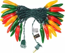 35 LED Red Green & Yellow Chili Pepper Lights 18 Ft Green Wire House Decorative