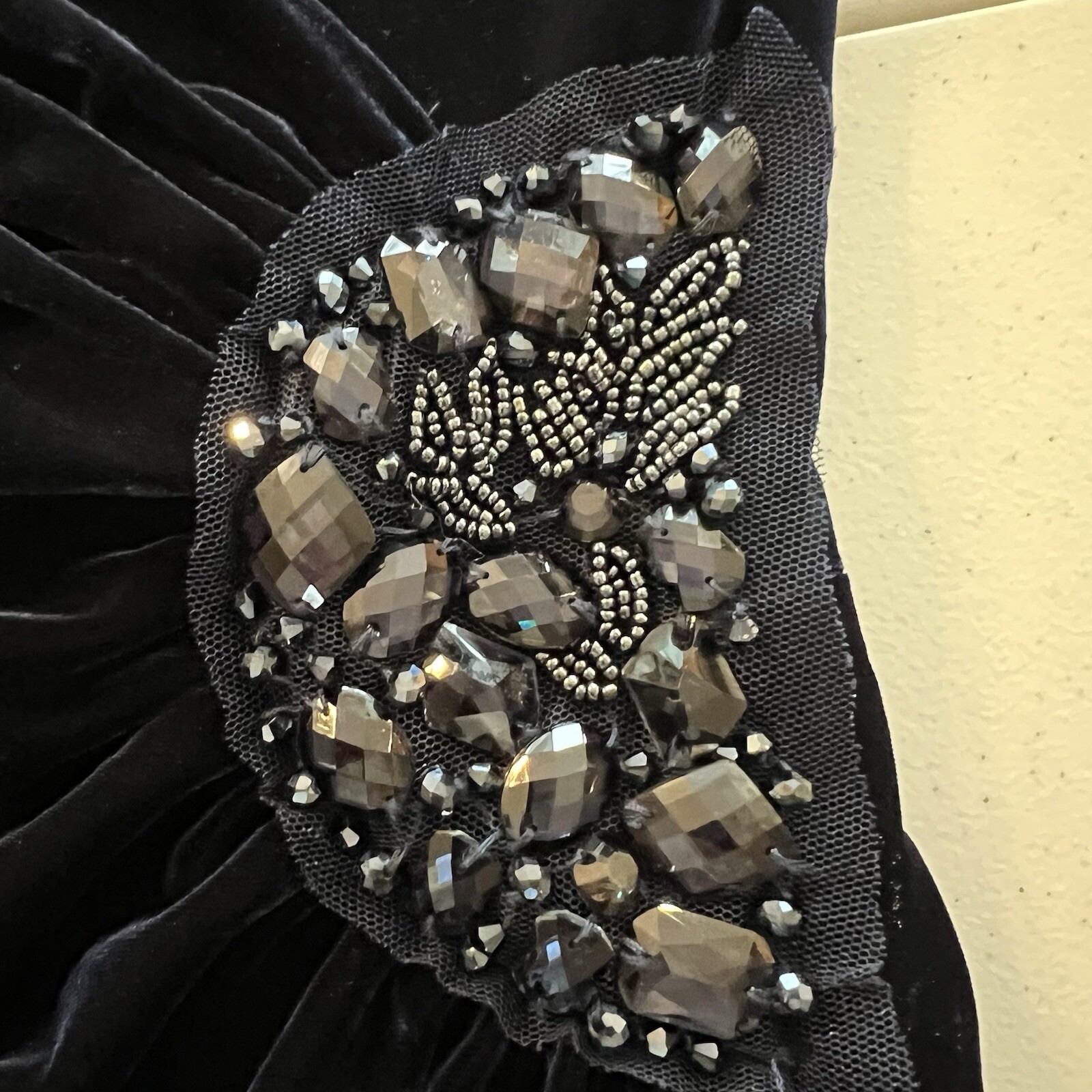 Rickie Freeman Teri Jon Womens Long Sleeve Rhinestone Velvet GownEvening Blue 16