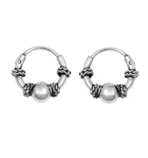 Bali Hoop Earrings Genuine Sterling Silver 925 Thickness 1.2 mm Diameter 8 mm