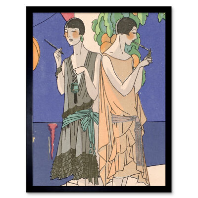 Geschmack Schönheit Frauen Blätter Rauchen 1926 Gemälde Wandkunstdruck gerahmt 12x16