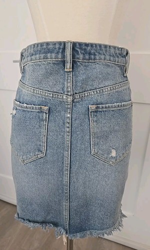 NWT Womens ALL SAINTS Blue Distressed KIM Denim Pencil Mini Skirt Size 4 - Picture 5 of 13