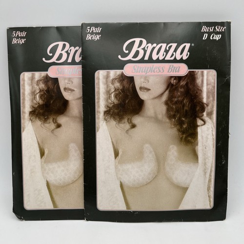 Braza Strapless Bra Self Adhesive Bust SZ D Cup BEIGE 7 Pair Total 5 NEW 2 OPEN
