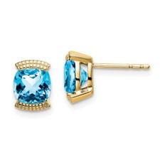 8.4mm 14K Yellow Gold Blue Topaz Post Earrings EM7080-BT-Y