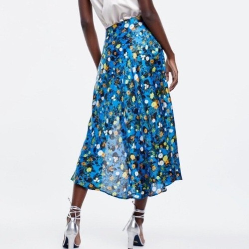 ZARA Multicolored Floral Print Midi Skirt in Blue Size S - Picture 4 of 10