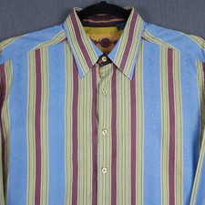 Robert Graham Shirt Mens XL Striped Flip Cuff Preppy Long Sleeve Button Up