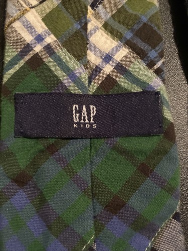 Excellent GAP Boys Tie Blue Green White Madras Plaid Patchwork - Picture 5 of 6