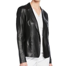 Mango 100% Leather Blazer Jacket Black Size Xs Women's
