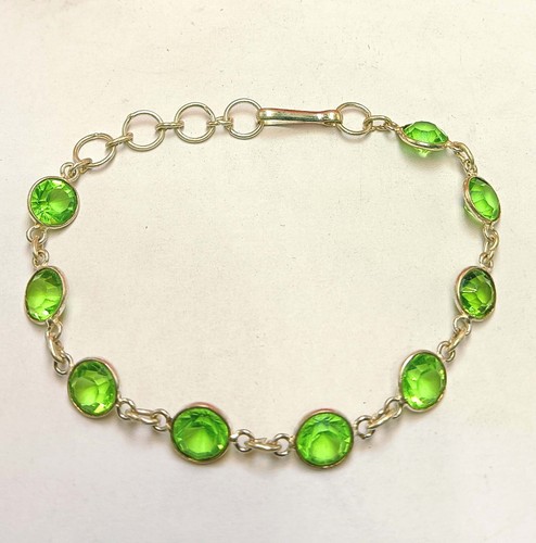 Faceted Green Peridot Gemstone 925 Sterling Silver Plated Bracelet Jewelry Gift - Picture 2 of 4