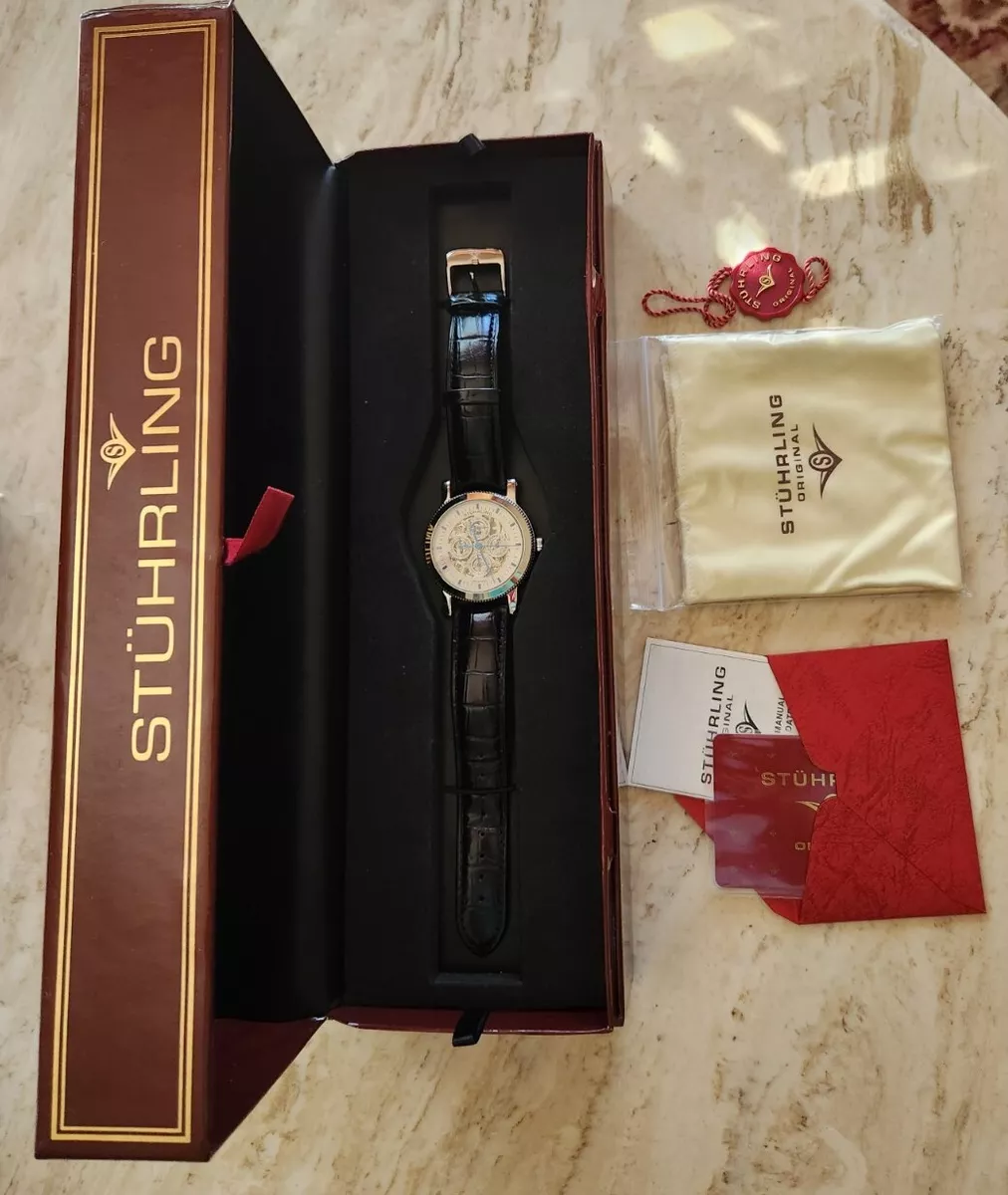 Stuhrling watch store leather strap