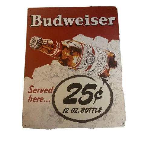 Budweiser 25 Cent Bud Beer Vintage Antique Style Retro Metal Tin Bar Sign New