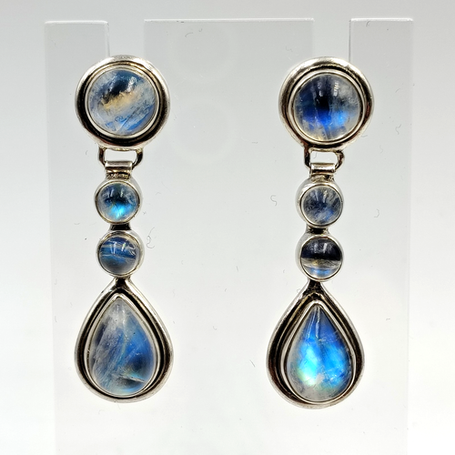 Nicky Butler Sterling Silver 925 Moonstone Cabochons Dangle Post Earrings - Picture 2 of 11