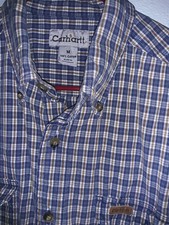 Vtg Carhartt Button-up Size M Mens Short sleeve Shirt 2 Pockets Plaid