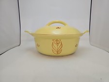 Vintage DRU HOLLAND  Tulip casserole Baking Dish yellow Enamel Cast Iron 8