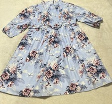 Janie And Jack Girl Pale Blue Swan Floral The Sylvie Smocked Dress Size 5