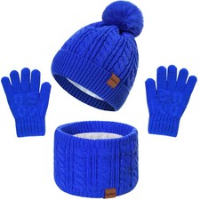 Kids Winter Hat Gloves Scarf Set Royal Blue, 9-15 Years, Royal Blue